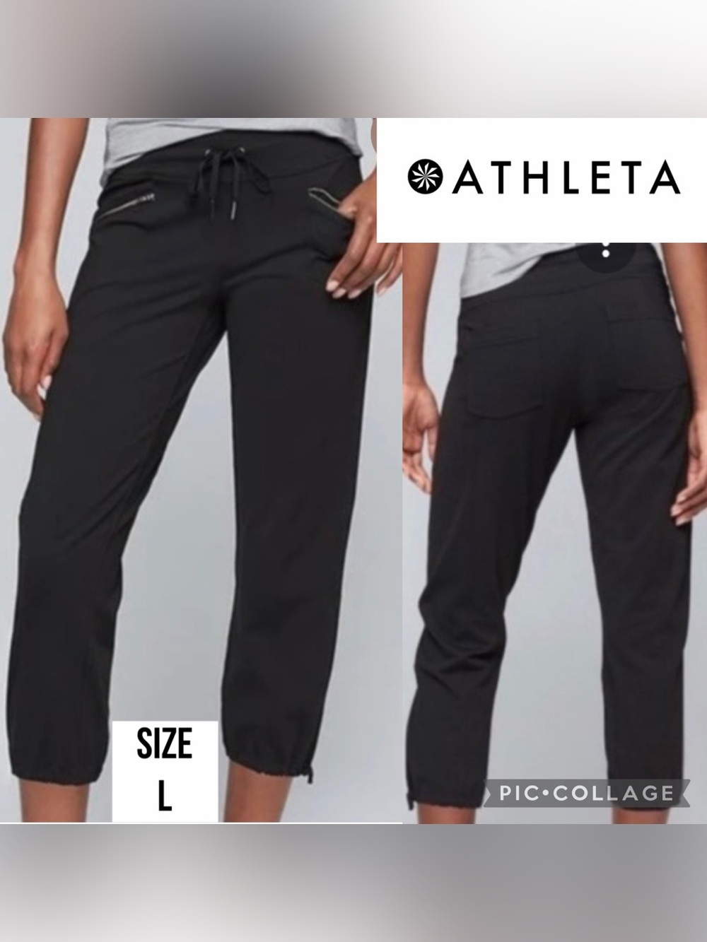 Athleta Womens Capris Metro Slouch Pants Black Zip Pockets Gym Yoga 23” Inseam L